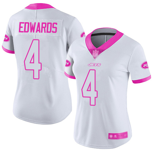 New York Jets Limited White Pink Women Lac Edwards Jersey NFL Football #4 Rush Fashion->women nfl jersey->Women Jersey